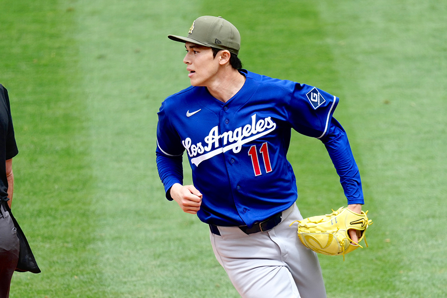 エンゼルス戦に先発したドジャースの佐々木朗希【写真：黒澤崇】
