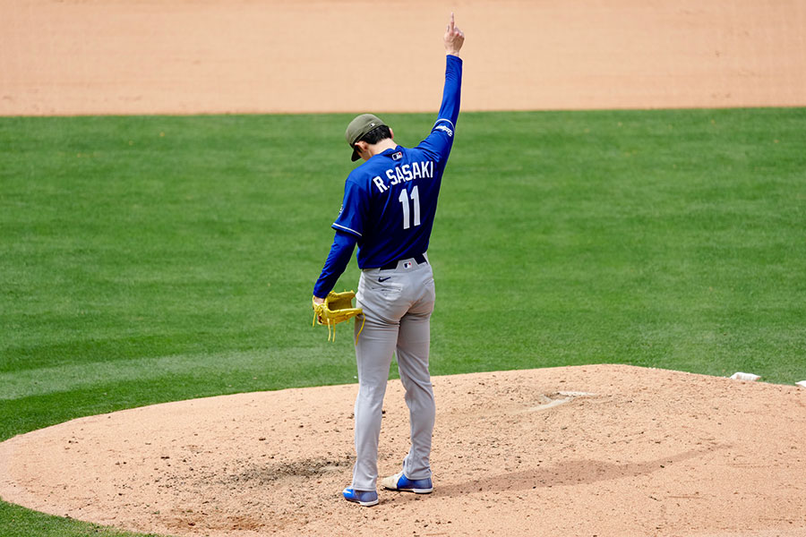 エンゼルス戦に先発したドジャースの佐々木朗希【写真：黒澤崇】