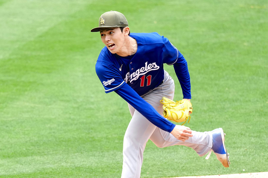 エンゼルス戦に先発したドジャースの佐々木朗希【写真：黒澤崇】