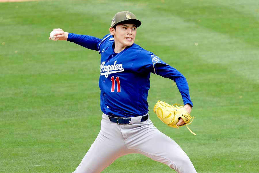 エンゼルス戦に先発したドジャースの佐々木朗希【写真：黒澤崇】