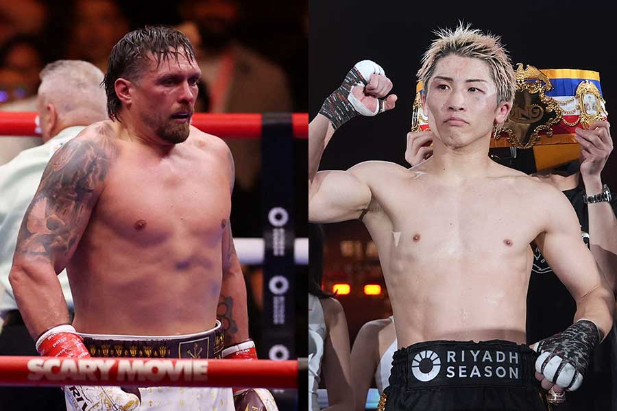 苦戦の末に11回TKO勝ちしたウシク（左）と井上尚弥【写真：ロイター（左）、（C）Lemino/SECOND CAREER/NAOKI FUKUDA】