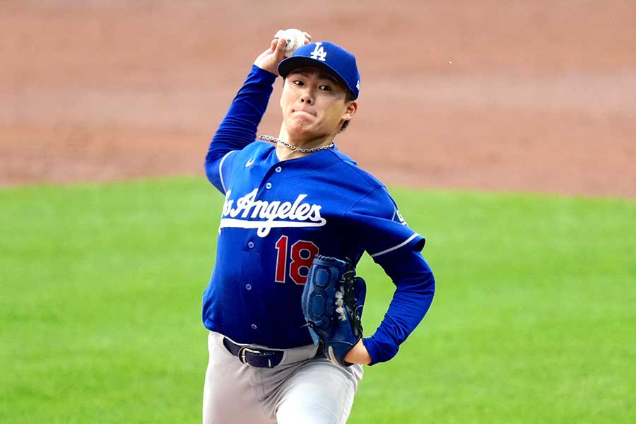 ブルワーズ戦に先発したドジャースの山本由伸【写真:黒澤崇】
