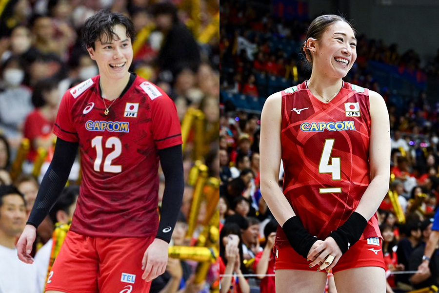 バレー日本代表の高橋藍(左)、石川真佑【写真:中戸川知世】
