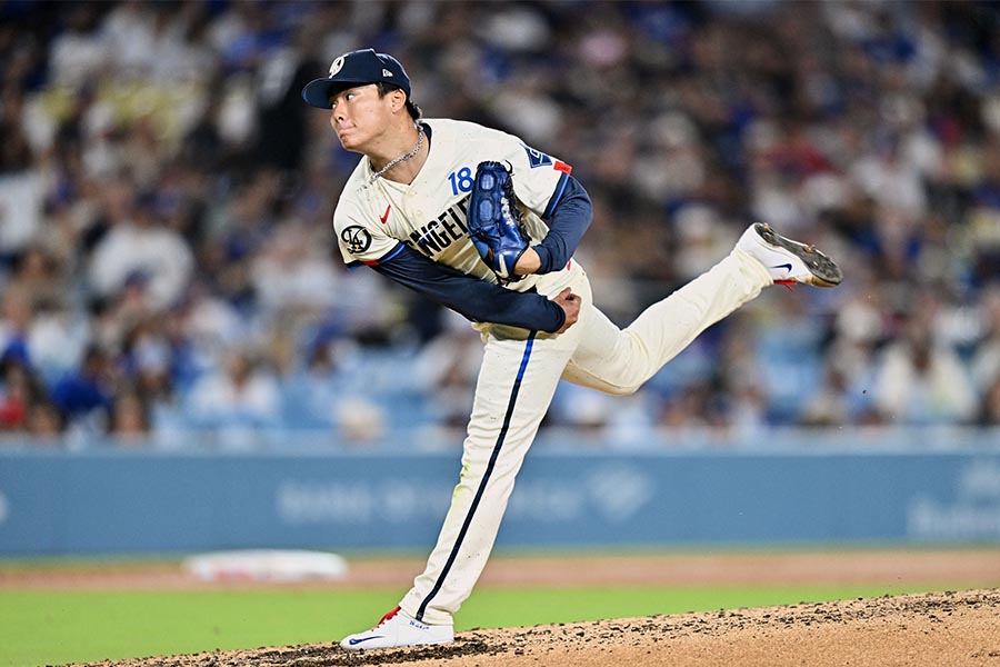 エンゼルス戦に先発したドジャースの山本由伸【写真:ロイター】