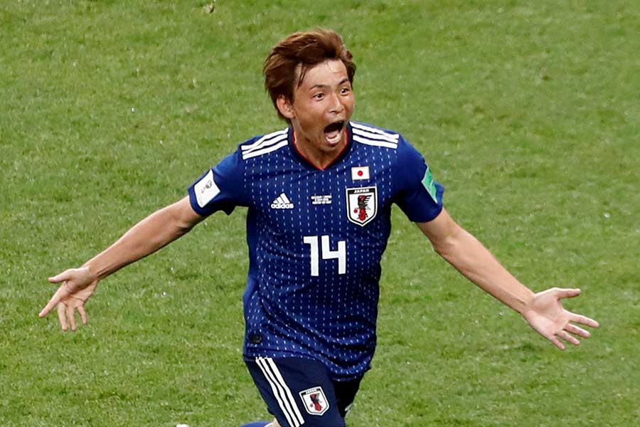 2018年ロシアW杯ベルギー戦で得点した乾貴士【写真：ロイター/アフロ】