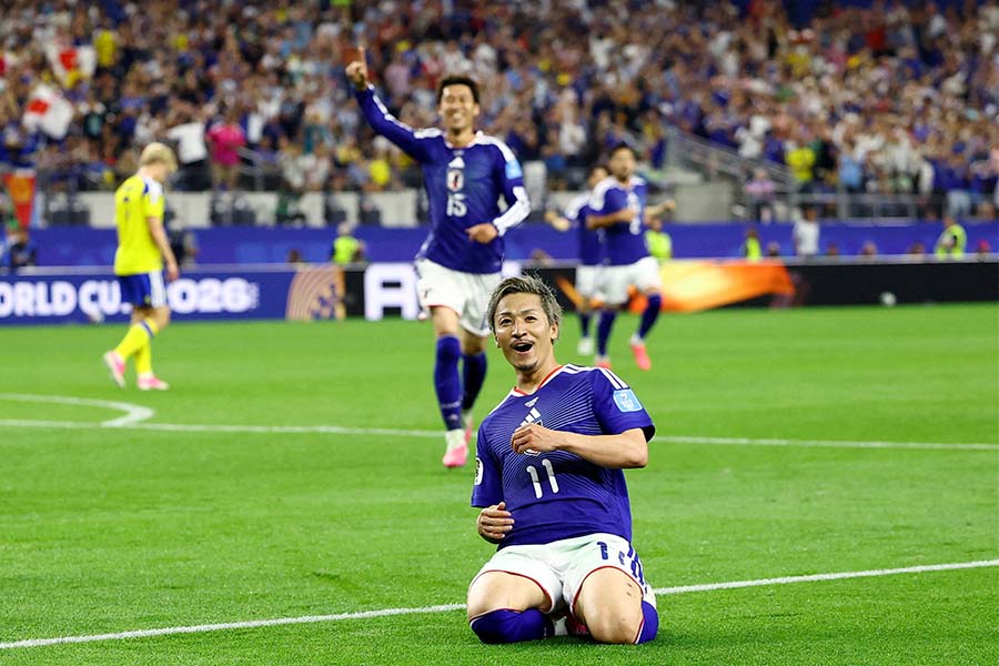 ダラス・スタジアムでのスウェーデン戦で得点した日本の前田大然【写真:ロイター】