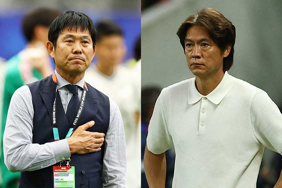日本の森保一監督（左）と韓国のホン・ミョンボ監督【写真：ロイター】