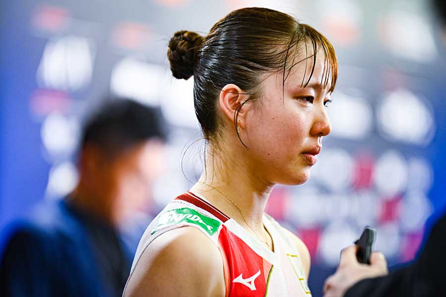 試合後、大粒の涙を流した関菜々巳【写真:中戸川知世】