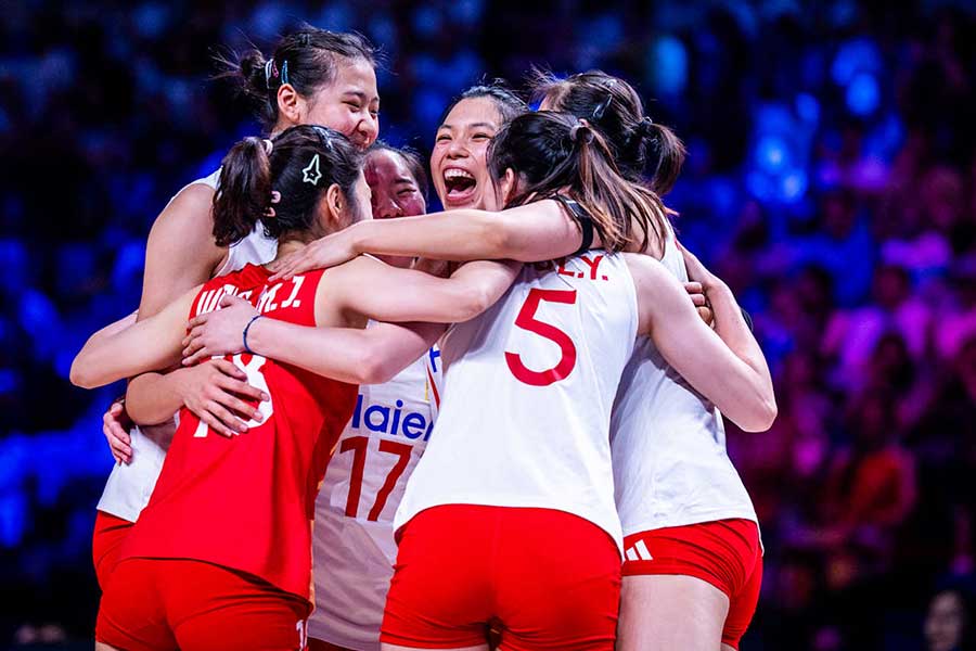 米国に勝利した中国【写真:Volleyball World提供】