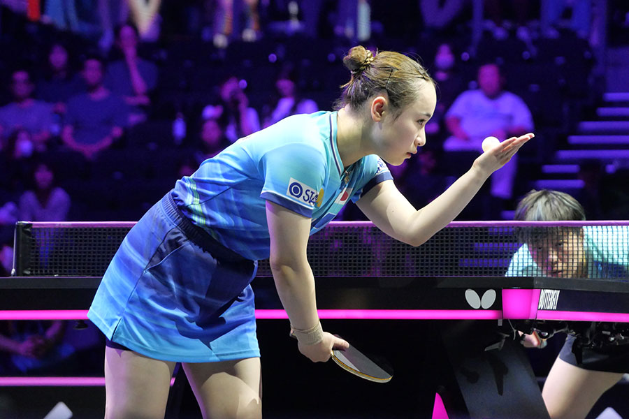 女子シングルス1回戦で敗戦した伊藤美誠【写真:編集部】