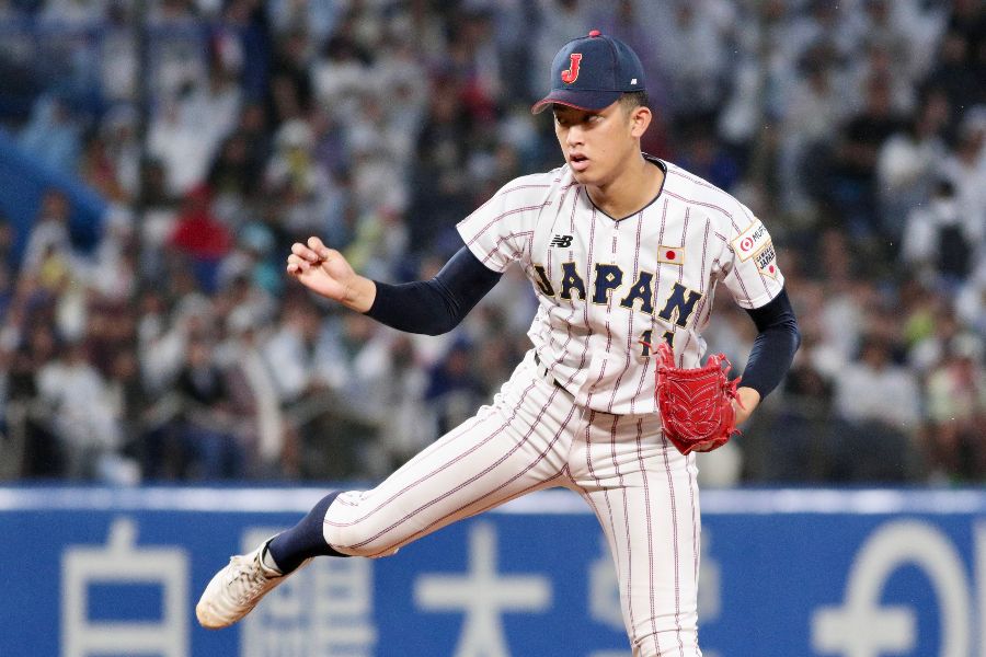 壮行試合に先発した高校日本代表の織田翔希【写真:羽鳥慶太】