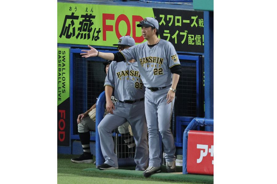 ７回、代打を送る阪神の藤川球児監督【写真：産経新聞社】