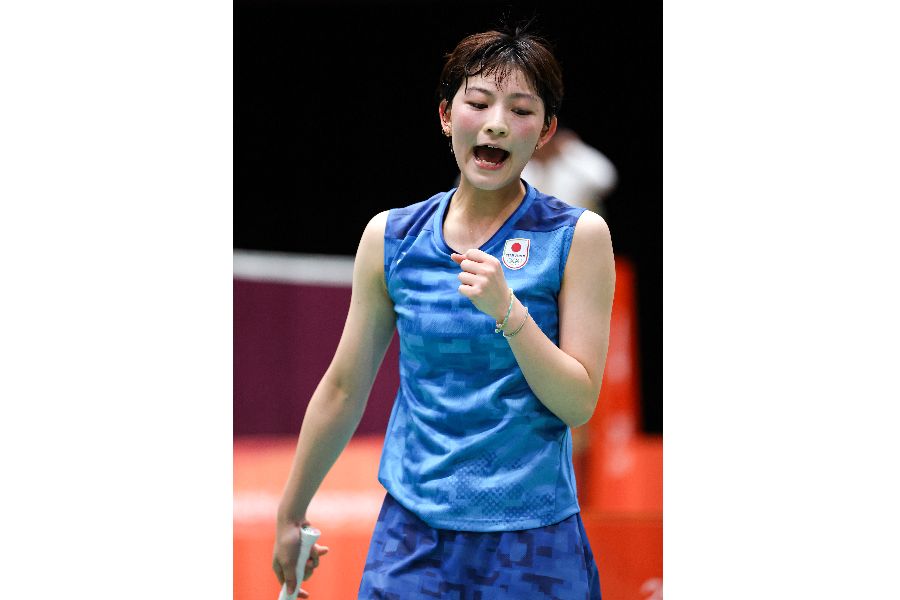 バドミントン女子団体戦に出場した宮崎友花【写真:アフロスポーツ】