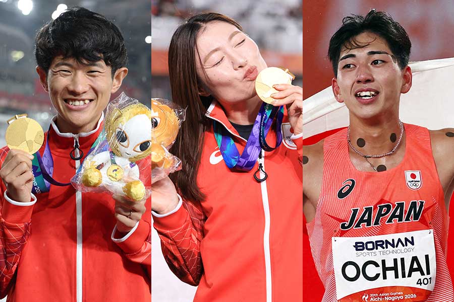 山下一貴、福部真子、落合晃(左から)【写真:大金拳一郎/アフロスポーツ(山下)、アフロスポーツ(福部)、ロイター(落合)】