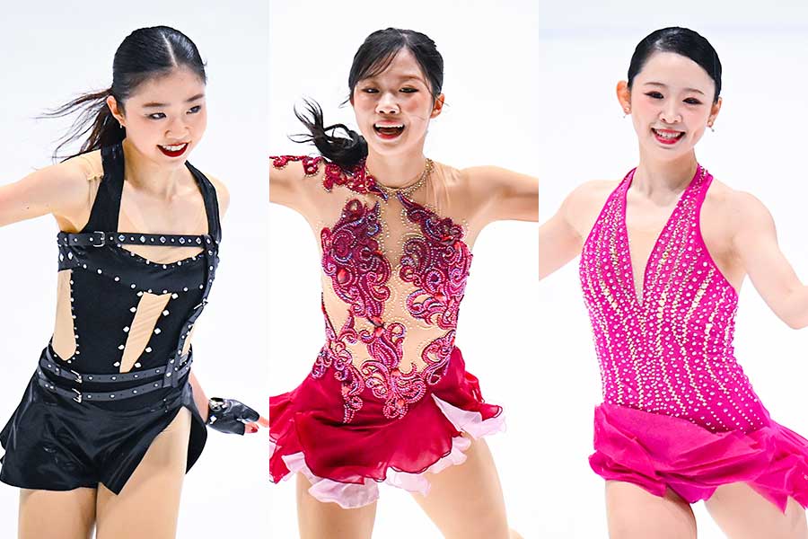 全日本選手権に出場した千葉百音、中井亜美、青木祐奈(左から)【写真:中戸川知世】
