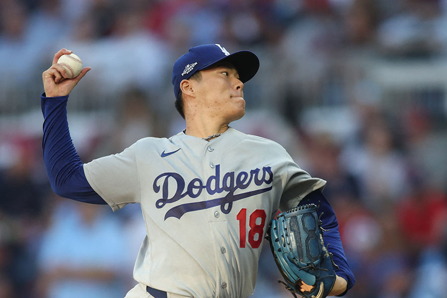 ブレーブス戦に先発登板したドジャースの山本由伸【写真：ロイター】