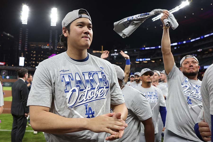 リーグ優勝決定シリーズ進出を決めたドジャースの大谷翔平【写真：ロイター】