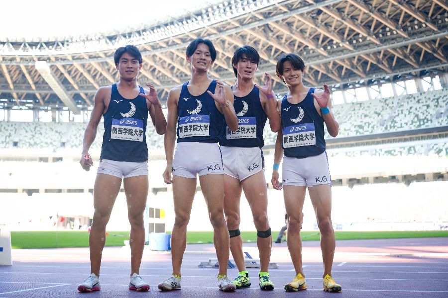 日本選手権リレーの4×400メートルで80年ぶり3度目の優勝を果たした関学大【写真:中戸川知世】